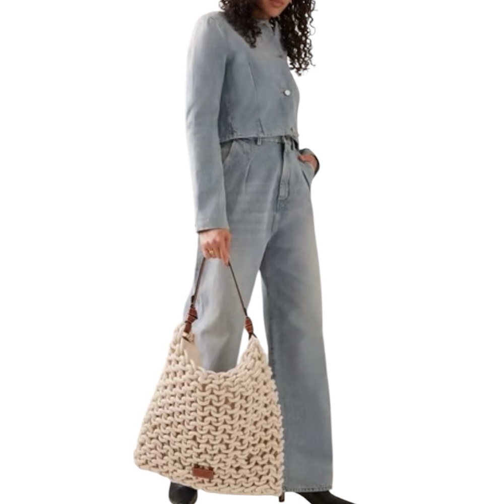 STAUD Corda Cream and Brown Leather-trimmed Rope Bag - Picture 2 of 11